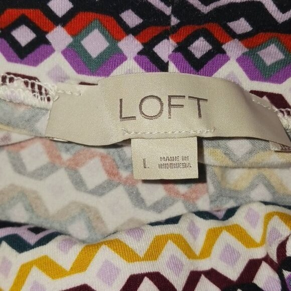 LOFT  Turtleneck Multicolor Geometric Long Sleeve Stretch Womens Size L - Picture 6 of 7